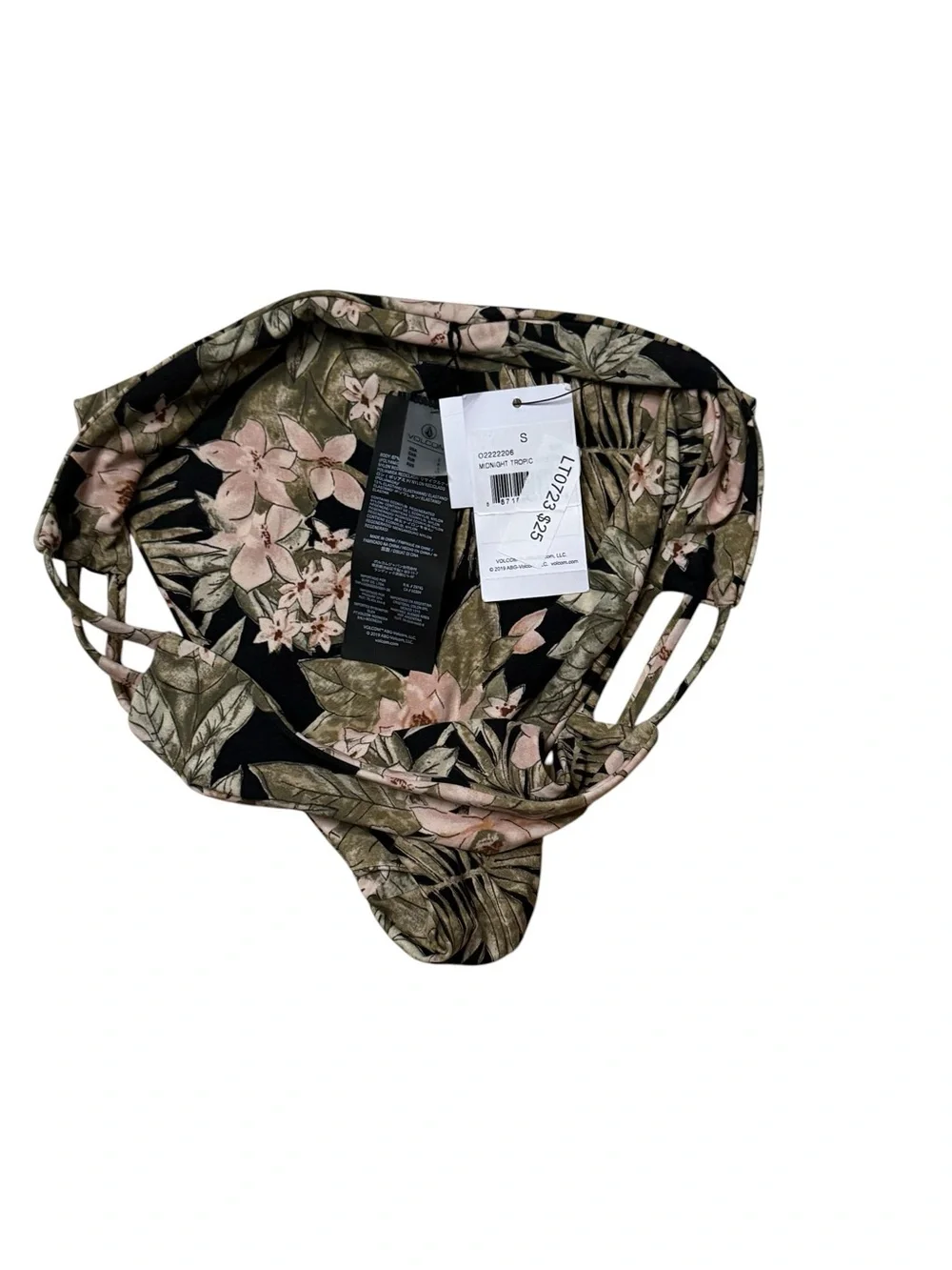 Volcom Floral Bikini Bottoms in Black and Olive full coverage Size Small NWT